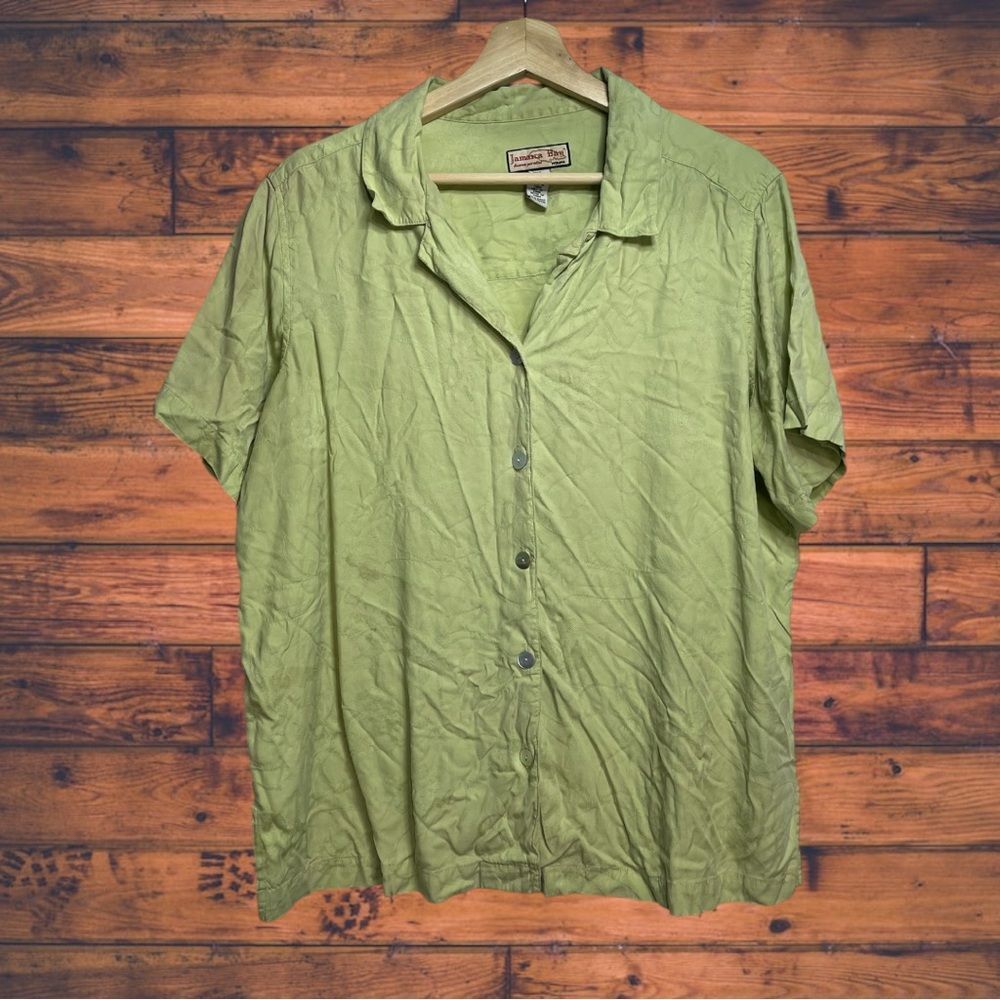 5 for $25🔥Jamaica Bay Lime Green Silk Blend Shirt‎ 1X